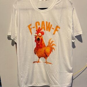 White T-Shirt with Orange Rooster Graphic